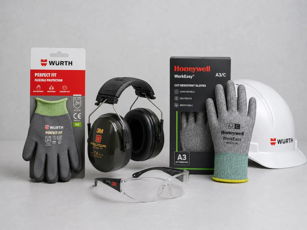EPI industriel — gants, lunettes et chaussures de sécurité pour opérateurs