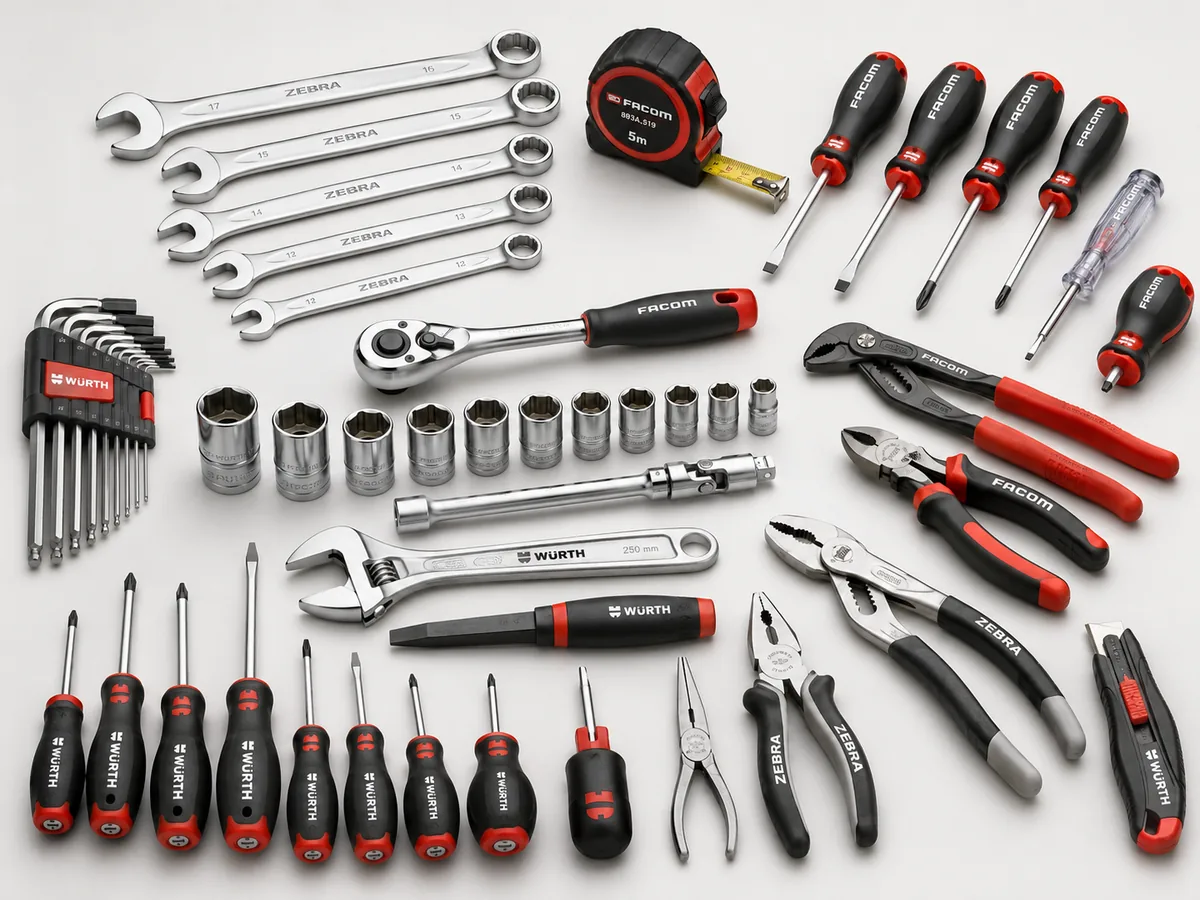 Outillage manuel professionnel — clés, tournevis et pinces pour maintenance industrielle